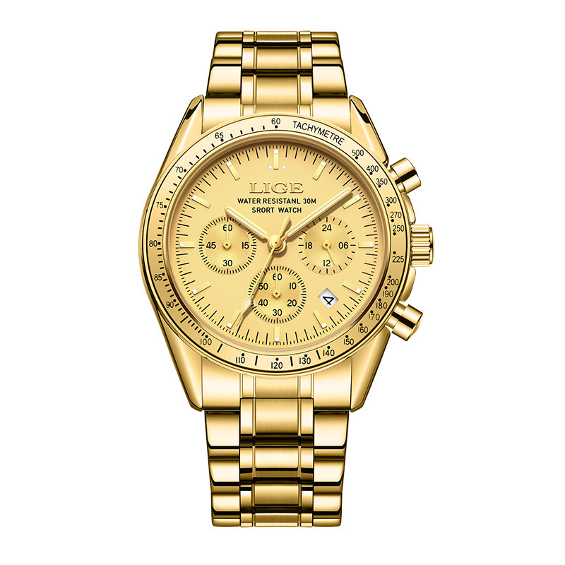 Mens Multifunctional Waterproof Calendar Luminous Quartz Watch