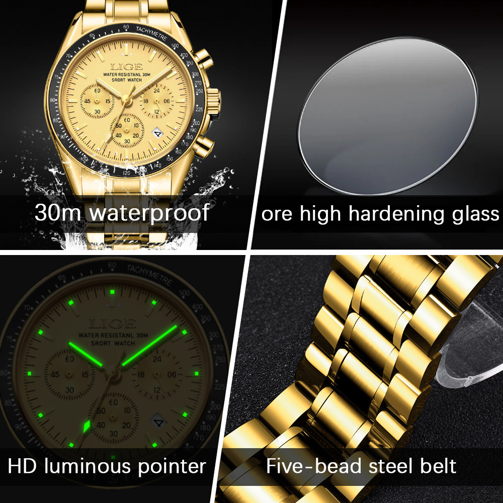 Mens Multifunctional Waterproof Calendar Luminous Quartz Watch